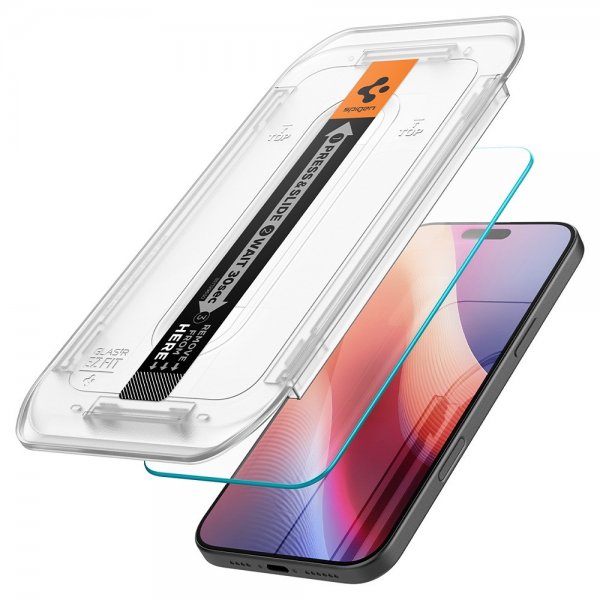 Spigen iPhone 16 Pro/iPhone 17/17 Pro Skjermbeskytter GLAS.tR EZ Fit 2-pakning