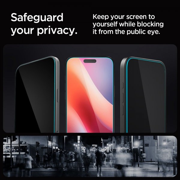 Spigen iPhone 16 Pro/iPhone 17/17 Pro Skjermbeskytter GLAS.tR EZ Fit Privacy 2-pakning