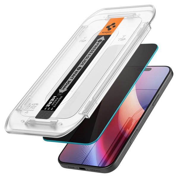 Spigen iPhone 16 Pro/iPhone 17/17 Pro Skjermbeskytter GLAS.tR EZ Fit Privacy 2-pakning
