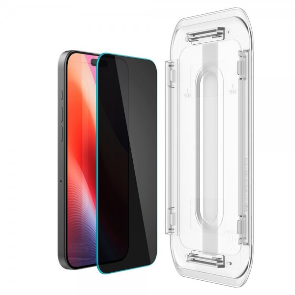 Spigen iPhone 16 Pro/iPhone 17/17 Pro Skjermbeskytter GLAS.tR EZ Fit Privacy 2-pakning