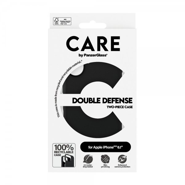 CARE by PanzerGlass iPhone 16 Deksel Double Defence Svart