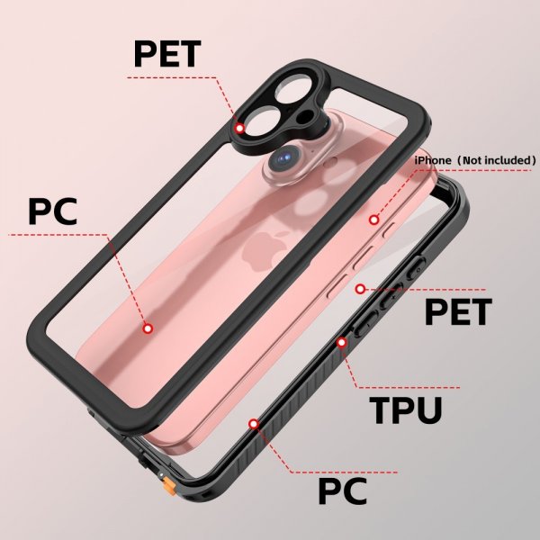 Redpepper iPhone 16 Deksel Vanntett IP68 Svart