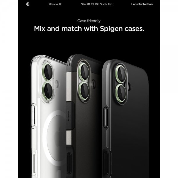 Spigen iPhone 17 Kamerabeskytter GLAS.tR EZ Fit Optik Pro 2-pakning Grønn