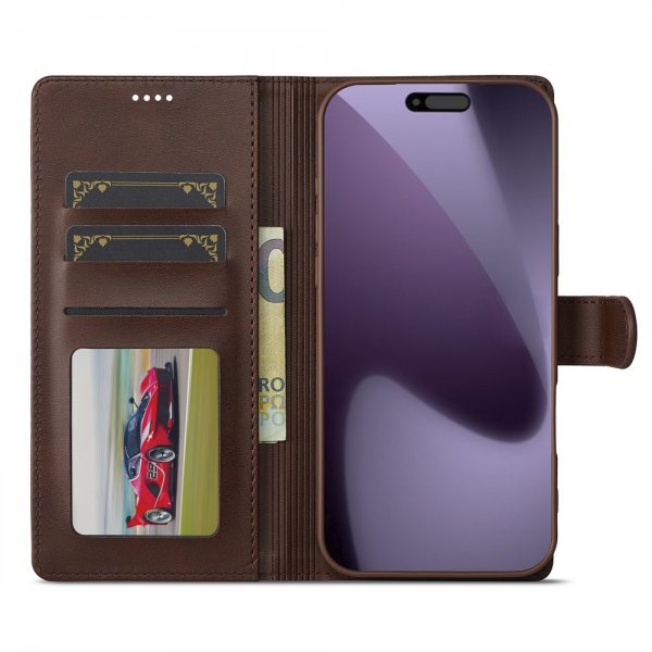 Lc.Imeeke iPhone 17 Pro Etui med Kortlomme stativfunksjon Mørkebrun
