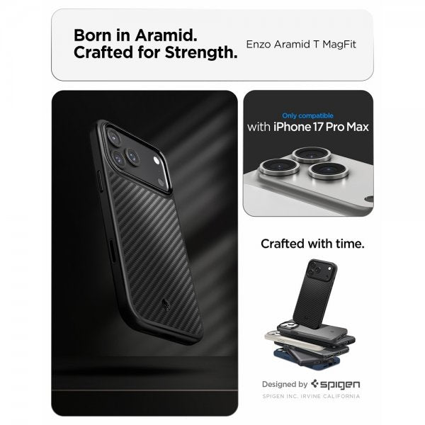 Spigen iPhone 17 Pro Max Deksel Enzo Aramid T MagFit Svart