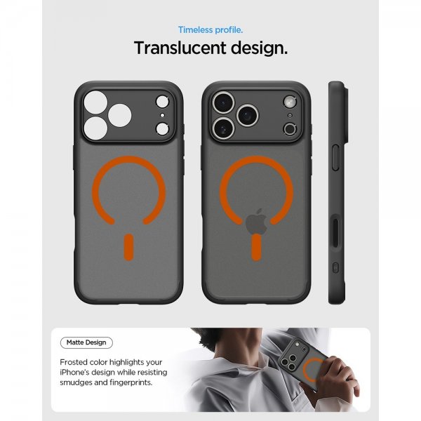 Spigen iPhone 17 Pro Max Deksel Ultra Hybrid MagFit Frost Black Orange