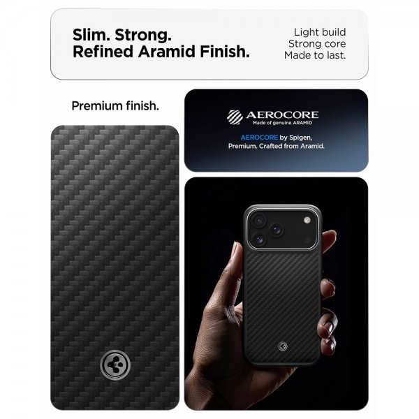 Spigen iPhone 17 Pro Deksel Enzo Aramid T MagFit Svart Sølv