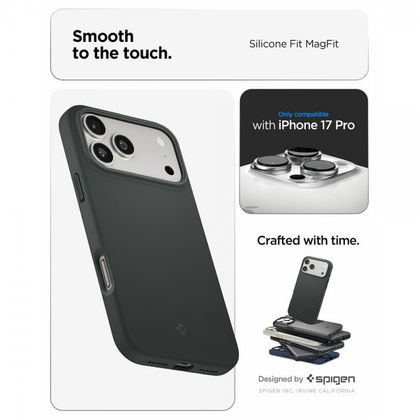 Spigen iPhone 17 Pro Deksel Silicone Fit MagFit Abyss Green