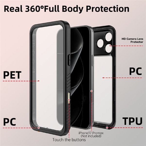 Redpepper iPhone 17 Pro Deksel Vanntett IP68 Svart