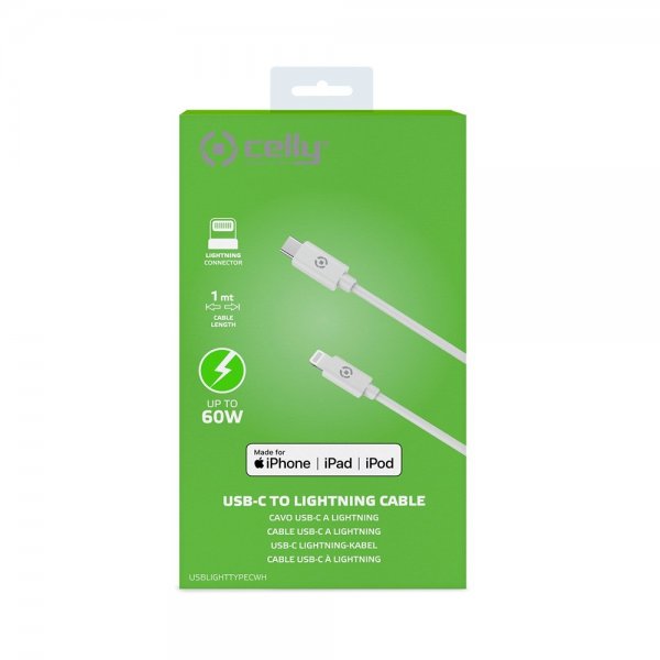 Celly Kabel USB-C/Lightning 1M Hvit