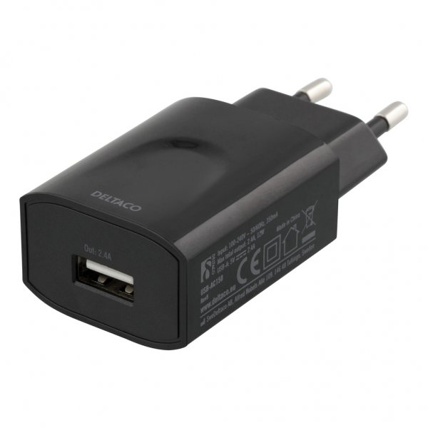 Deltaco Lader 12W 1xUSB-A Svart