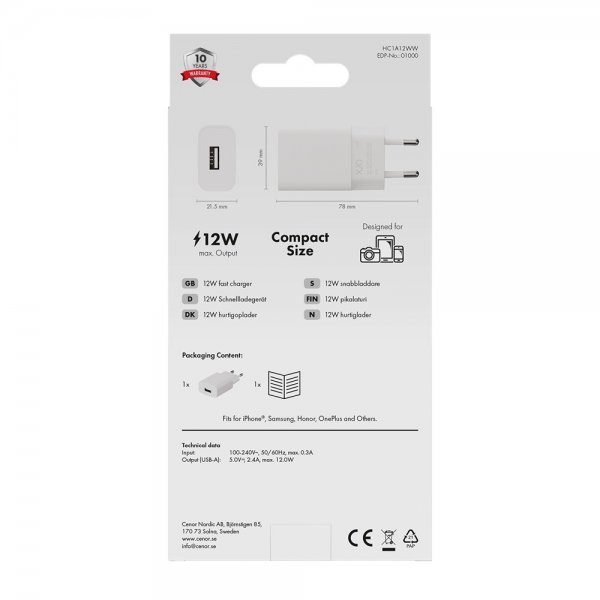 X2O Lader 12W USB-A Hvit