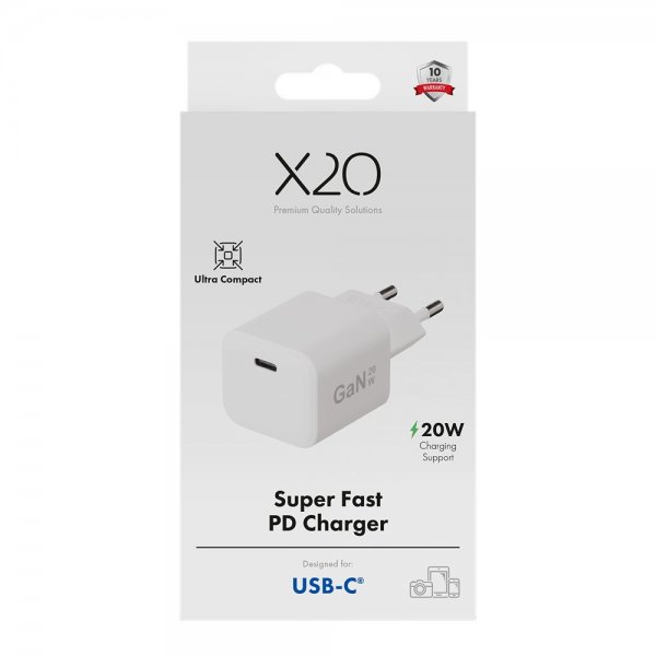 X2O Lader 20W USB-C GaN Hvit