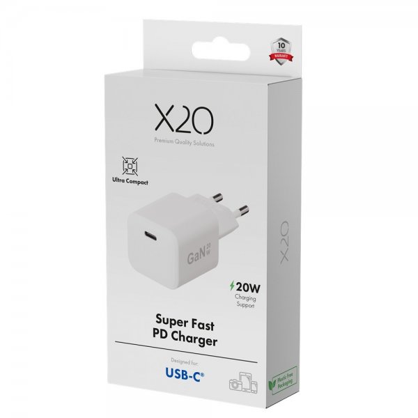 X2O Lader 20W USB-C GaN Hvit