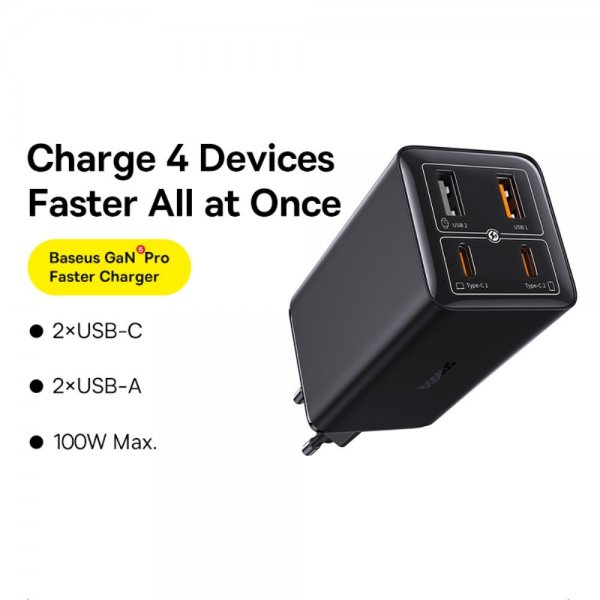 Baseus Lader GaN6 Pro Fast Charger 100W Cluster Black
