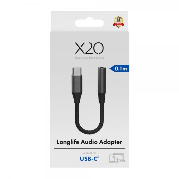 X2O Lyd Adapter USB-C til 3.5mm AUX 0.1m Svart