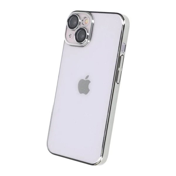 iPhone 15 Deksel Glitter Transparent Støtsikker Sølv