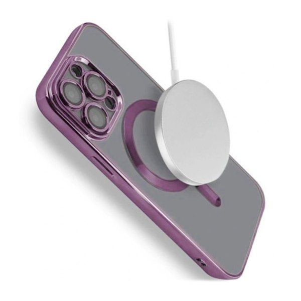 iPhone 15 Pro Max Deksel Glitter Transparent MagSafe Lilla