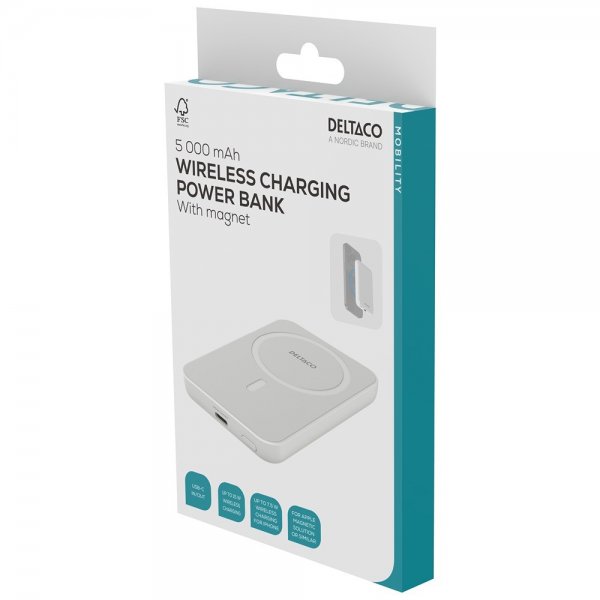 Deltaco MagSafe Powerbank 5000 mAh 20W Hvit