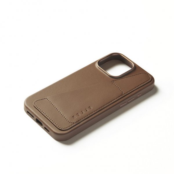Mujjo iPhone 16 Pro Max Deksel Full Leather Wallet Case Dark Tan