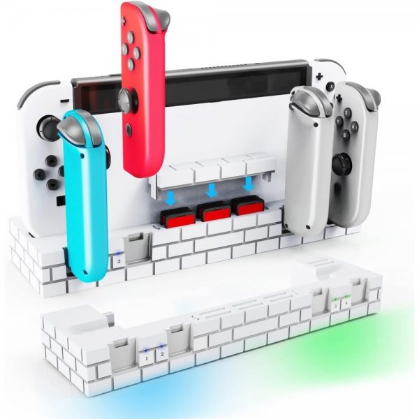 Nintendo Switch laderstasjon for Joy Cons med spilloppbevaring hvit