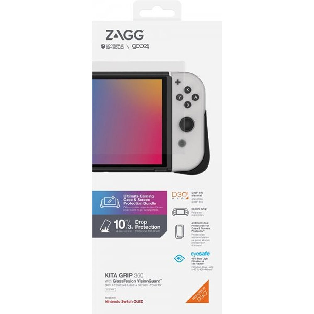 Gear4 Nintendo Switch OLED Deksel Skjermbeskytter Kita Grip 360 Clear