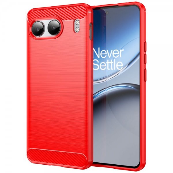 OnePlus Nord 4 Deksel Børstet Karbonfibertekstur Rød