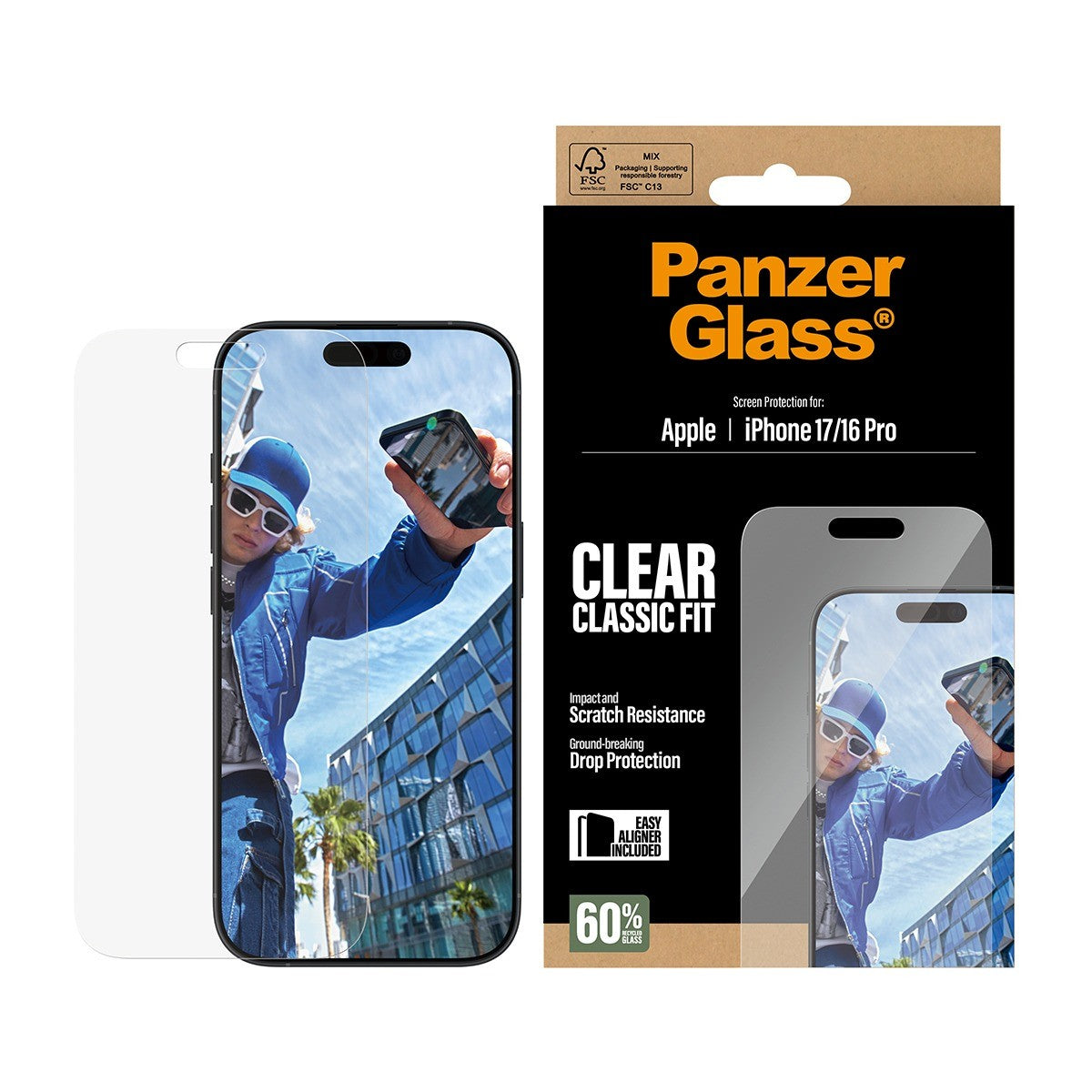 PanzerGlass iPhone 16 Pro/iPhone 17 Skjermbeskytter Classic Fit EasyAligner