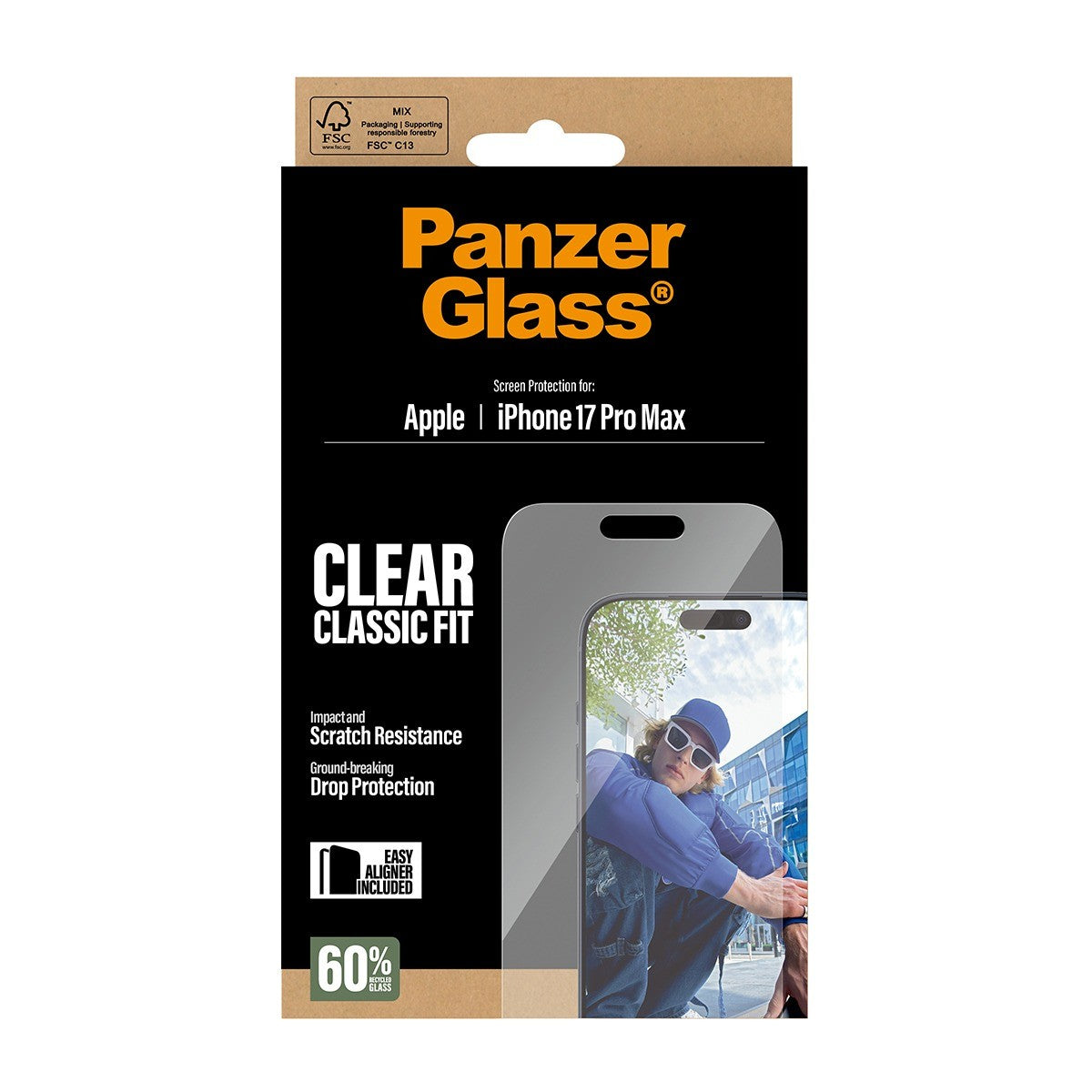 PanzerGlass iPhone 17 Pro Max Skjermbeskytter Classic Fit EasyAligner