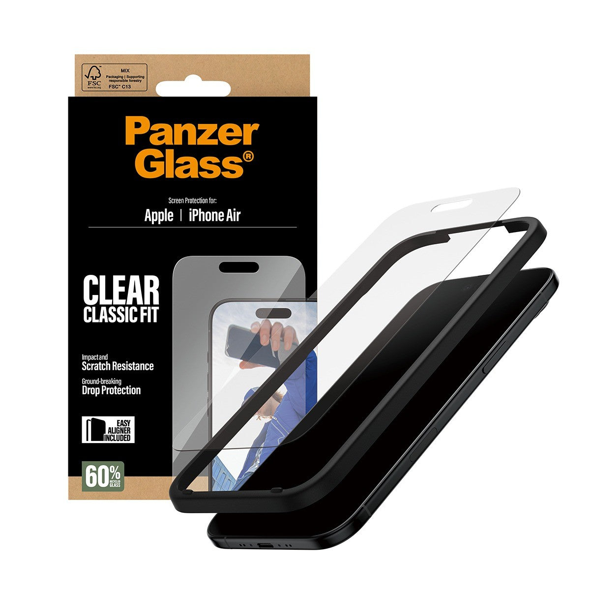 PanzerGlass iPhone Air Skjermbeskytter Classic Fit EasyAligner