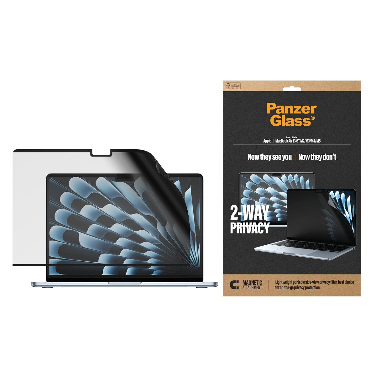 PanzerGlass MacBook Air 13 M1-M5 Skjermbeskytter Magnetic 2-Way Privacy Film