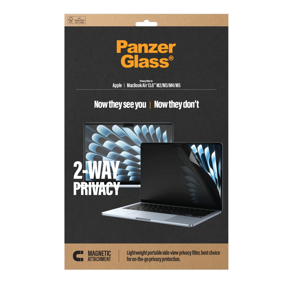 PanzerGlass MacBook Air 13 M1-M5 Skjermbeskytter Magnetic 2-Way Privacy Film
