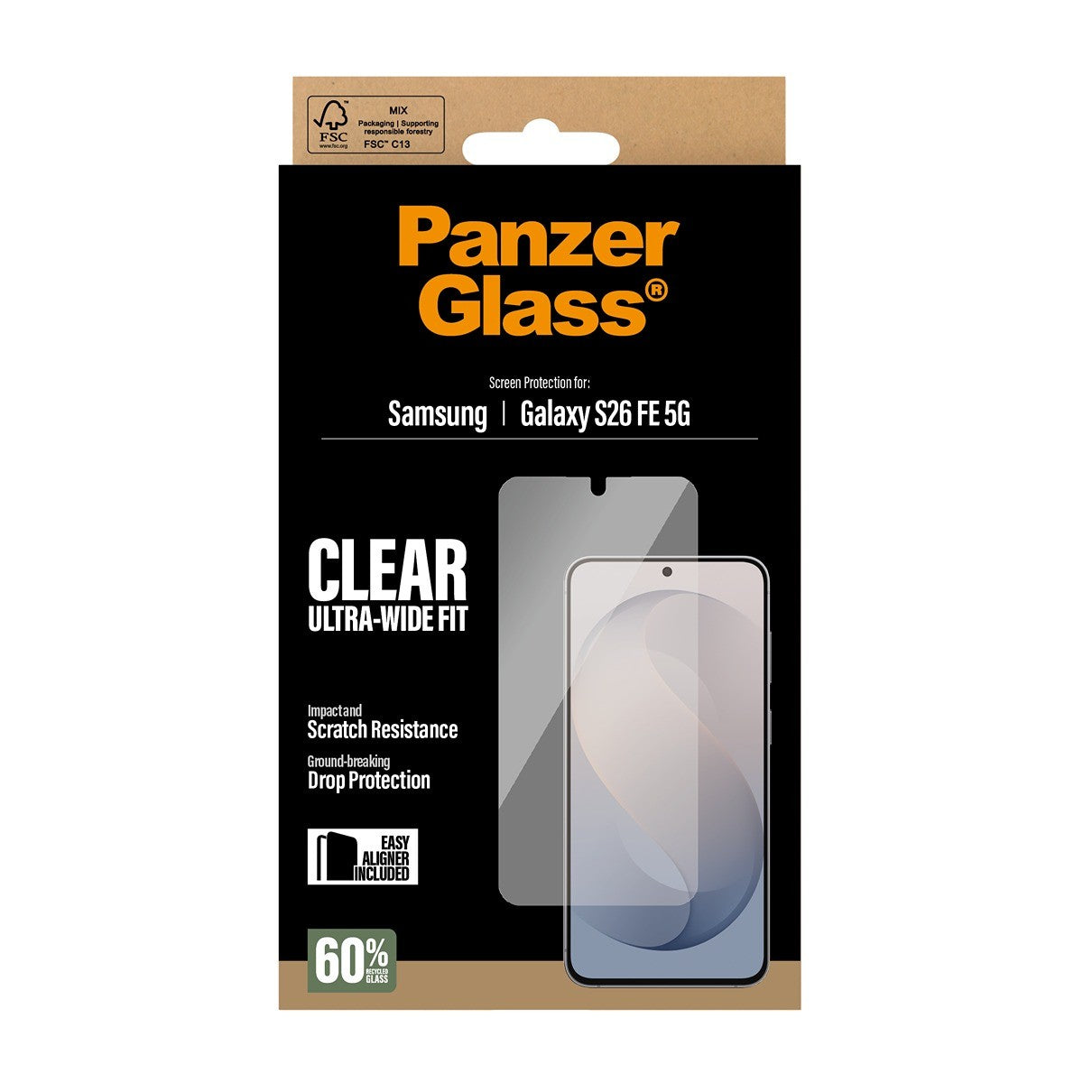 PanzerGlass Samsung Galaxy S26 FE Skjermbeskytter Ultra-Wide Fit EasyAligner