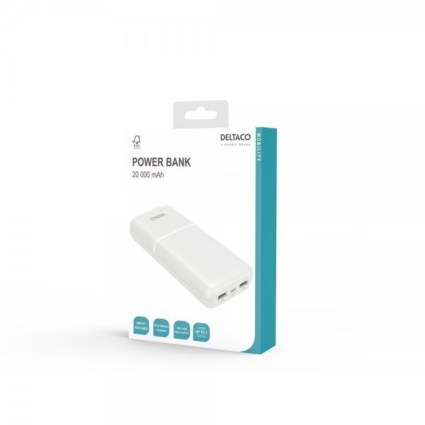 Deltaco Powerbank 20 000 mAh Hvit