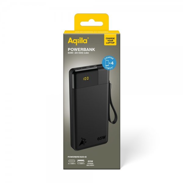 Aqiila Powerbank Powerbird B20+ 20 000 mAh 65W Svart
