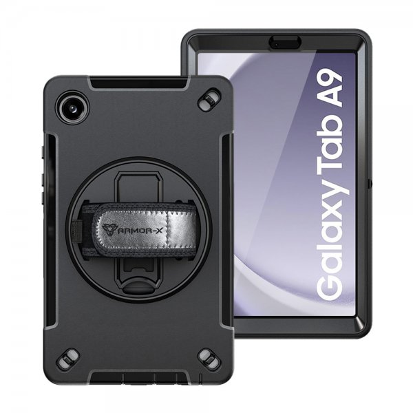 Armor-X Samsung Galaxy Tab A9 Deksel Rainproof Rugged Case Hand Strap Kickstand Svart