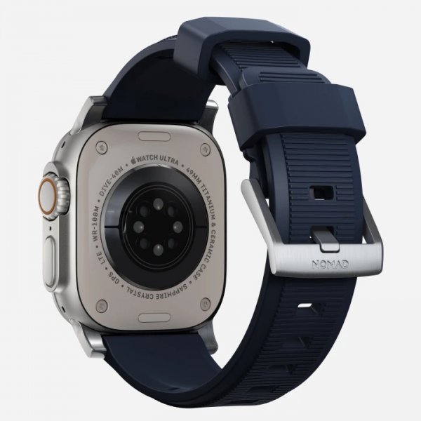 Nomad Apple Watch 44/45/46mm/Apple Watch Ultra Armbånd Rugged Band Silver Hardware Atlantic Blue