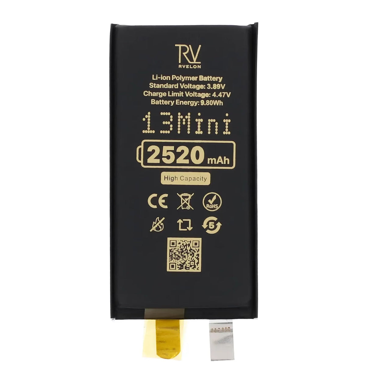 Rvelon Batteri til iPhone 13 mini 2520mAh uten flekskabel