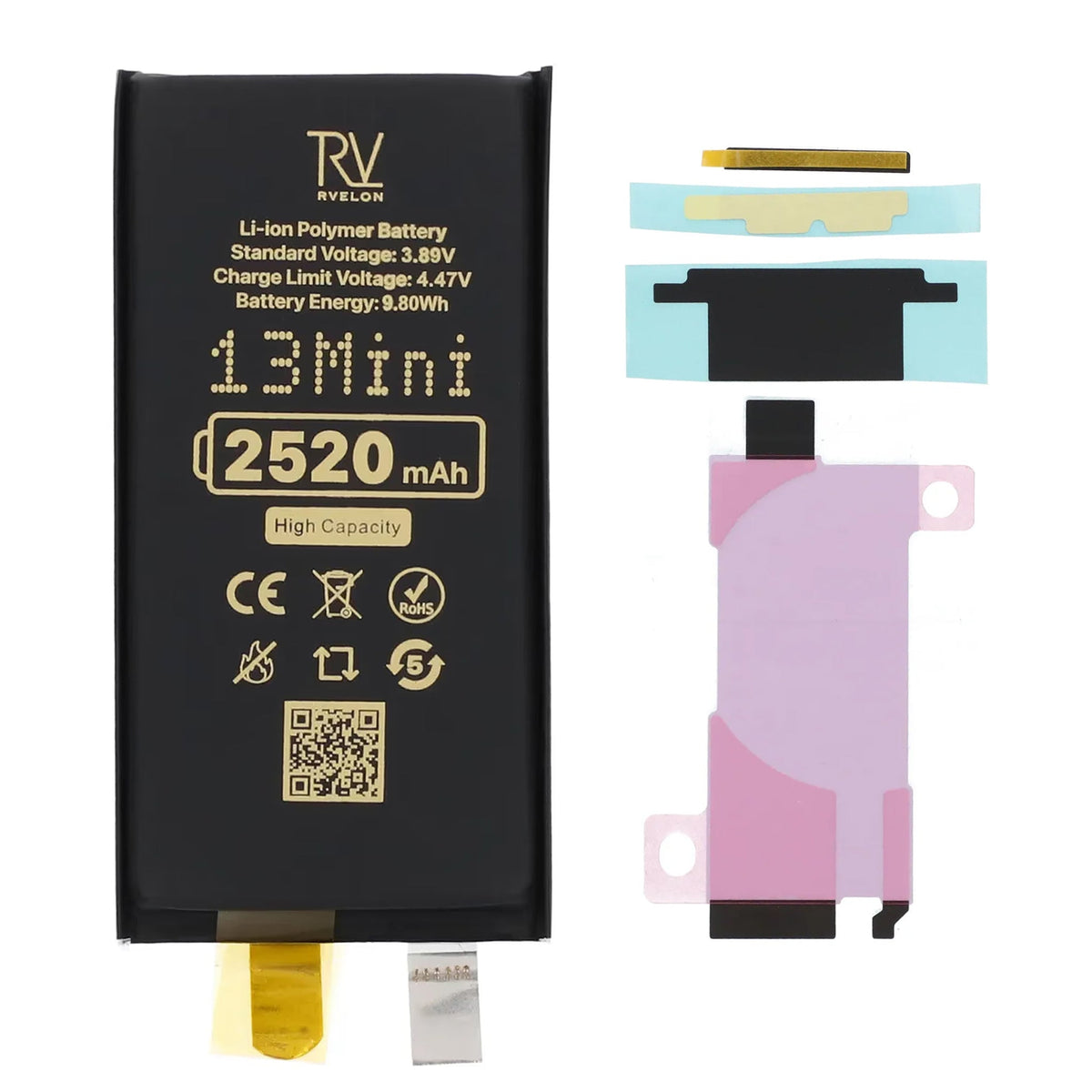 Rvelon Batteri til iPhone 13 mini 2520mAh uten flekskabel