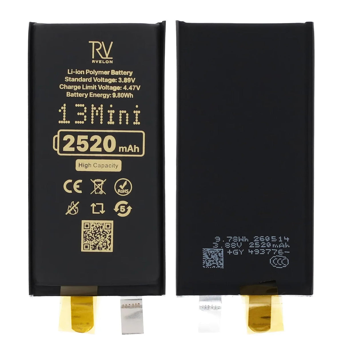 Rvelon Batteri til iPhone 13 mini 2520mAh uten flekskabel