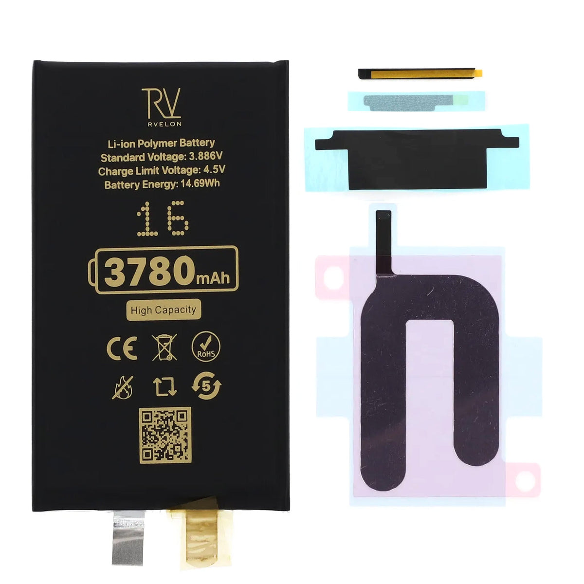 Rvelon Batteri til iPhone 16 3700mAh uten flexkabel