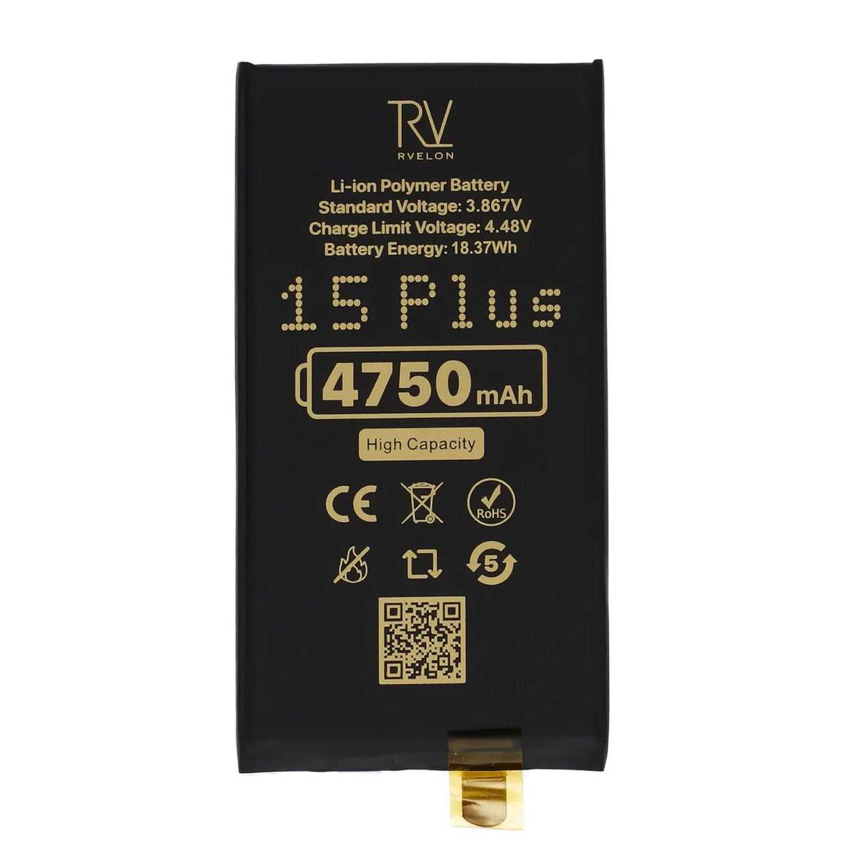 Rvelon Batteri til iPhone 15 Plus 4750mAh uten flexkabel