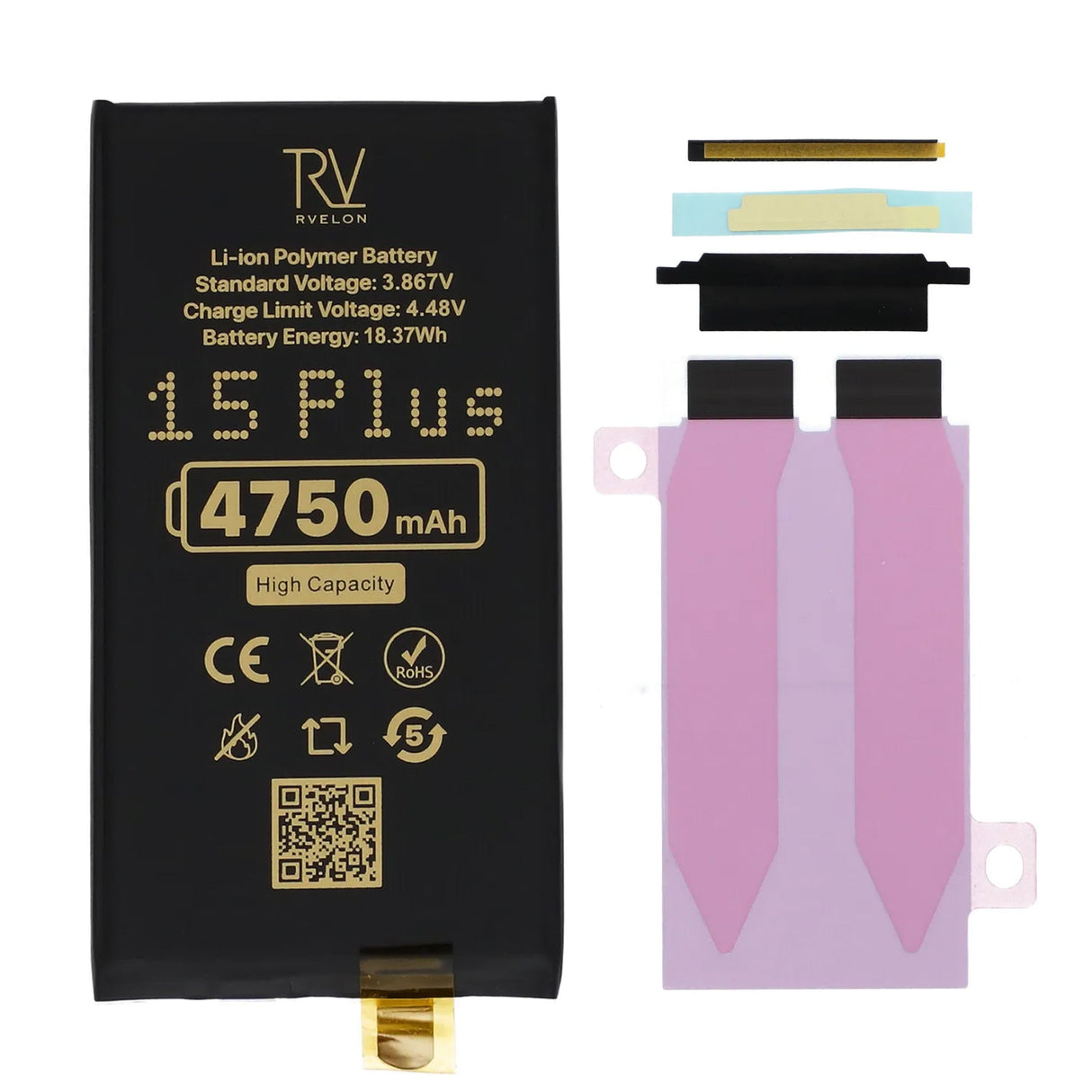 Rvelon Batteri til iPhone 15 Plus 4750mAh uten flexkabel