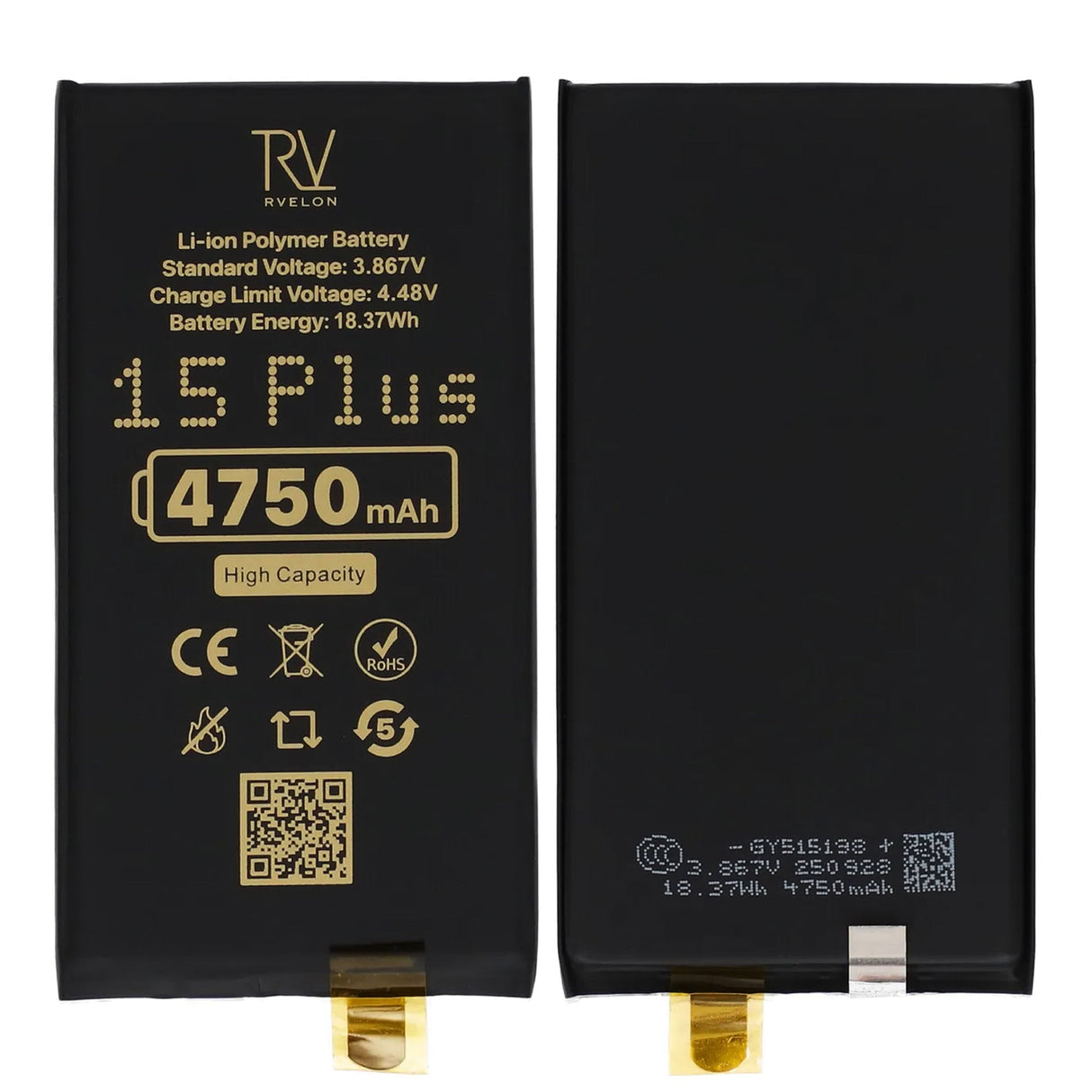 Rvelon Batteri til iPhone 15 Plus 4750mAh uten flexkabel