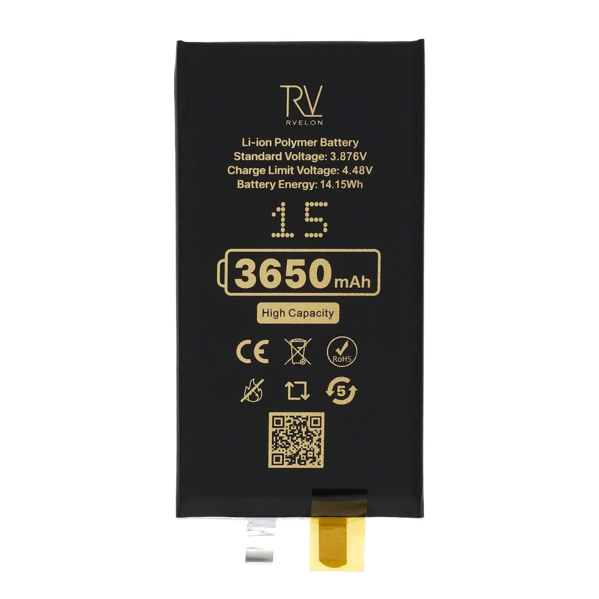 Rvelon Batteri til iPhone 15 3650mAh uten flexkabel