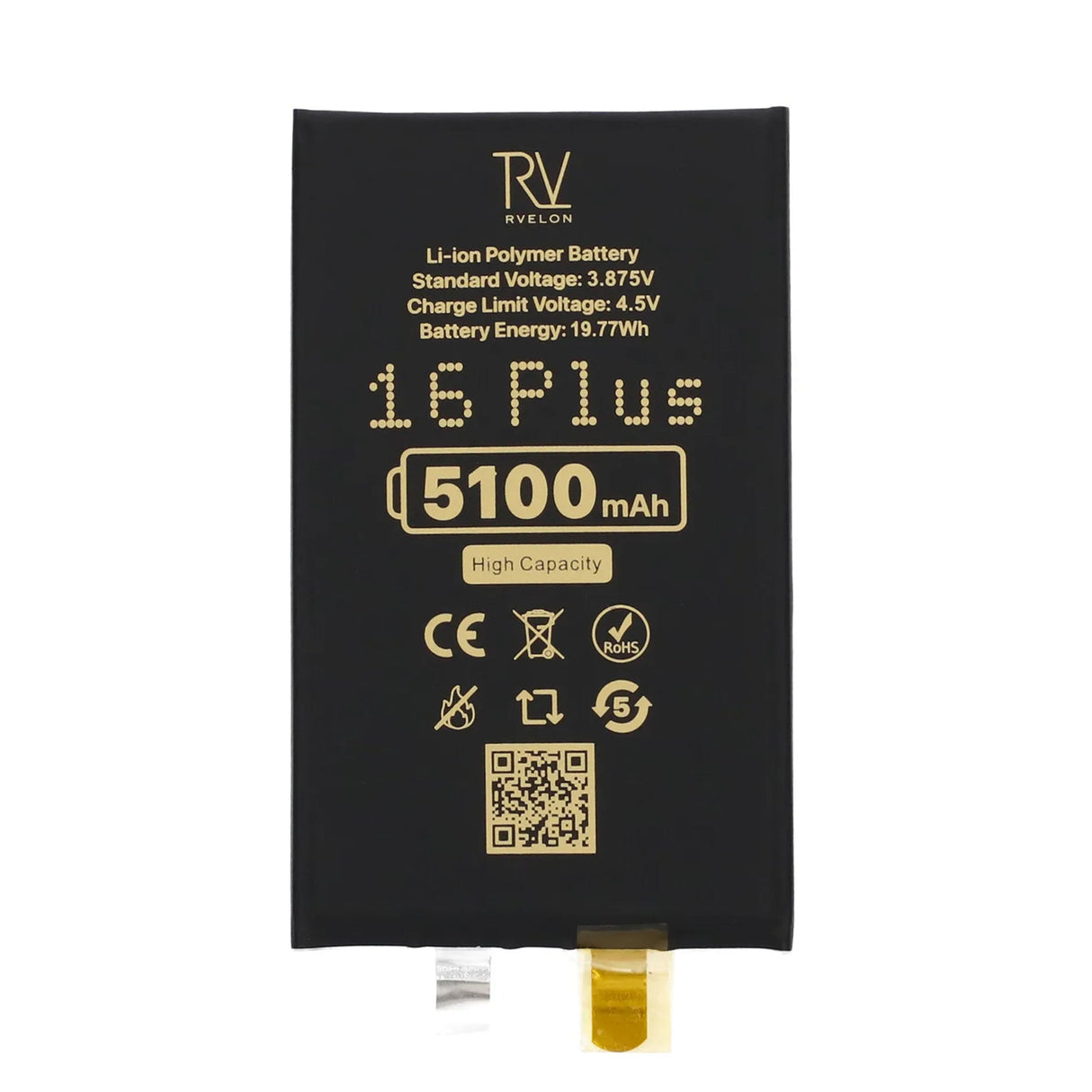 Rvelon Batteri til iPhone 16 Plus 5100mAh uten flexkabel