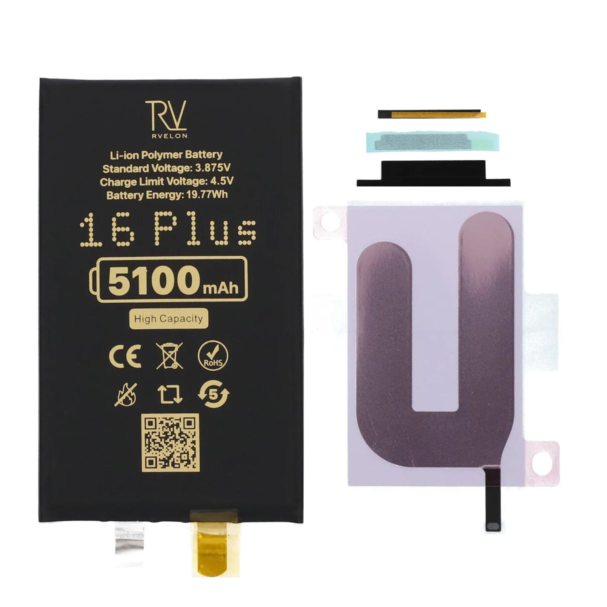 Rvelon Batteri til iPhone 16 Plus 5100mAh uten flexkabel