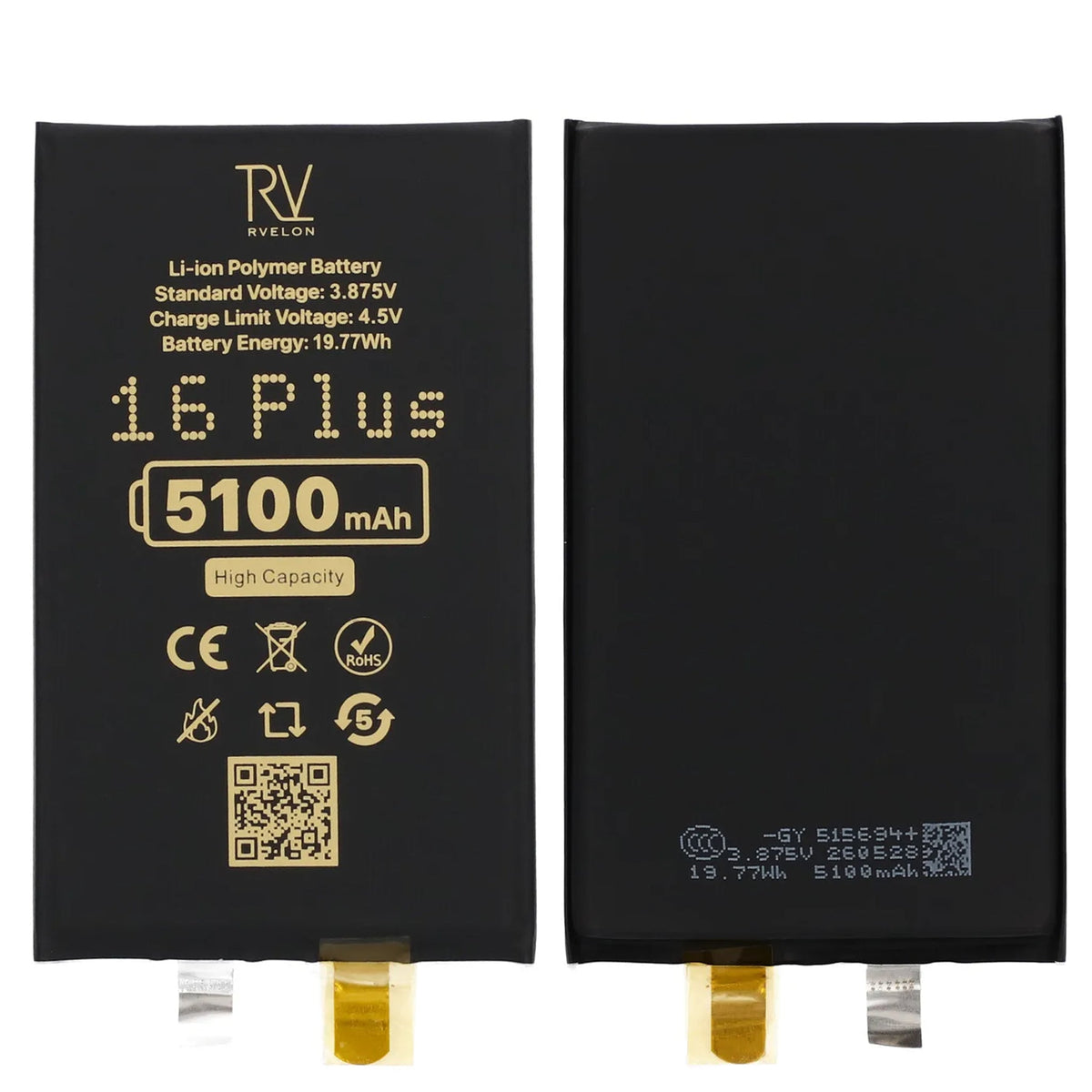 Rvelon Batteri til iPhone 16 Plus 5100mAh uten flexkabel