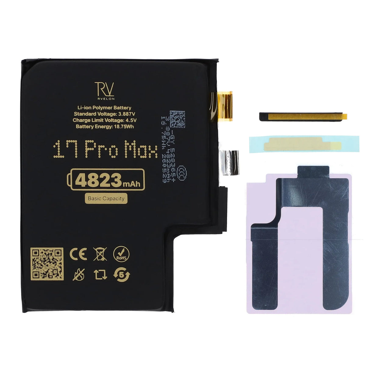 Rvelon Batteri til iPhone 17 Pro Max 4823mAh uten flexkabel