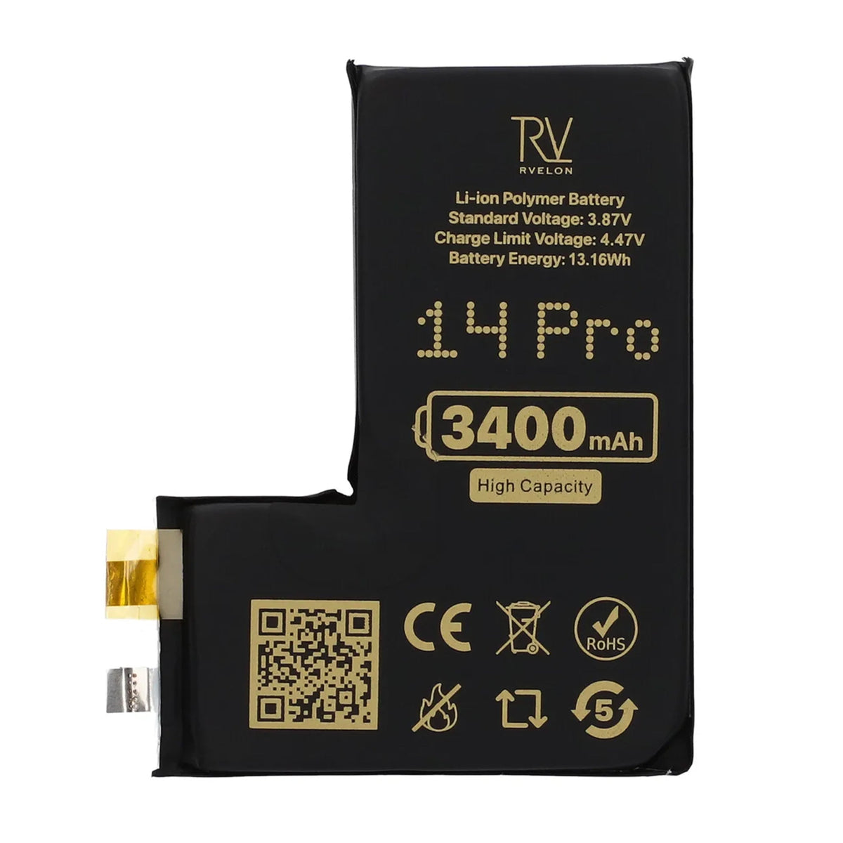 Rvelon Batteri til iPhone 14 Pro 3400mAh uten flexkabel